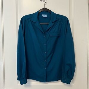 Teal Long-Sleeve Button Front Blouse